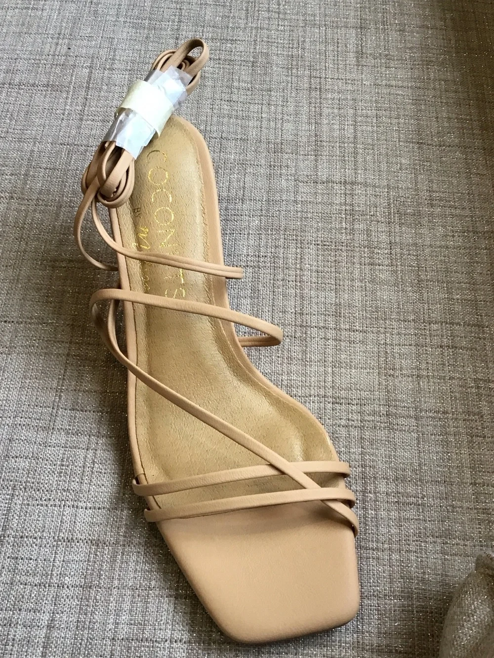 Coconuts by Matisse Nude Tan Strappy Square-Toe Lace-Up Sandal